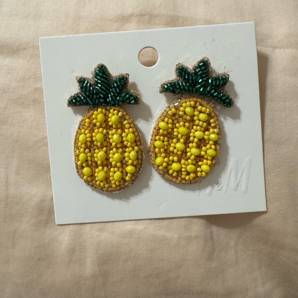 H&M Yellow and Green Beaded Pineapple Earrings
